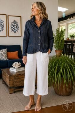 Jill Denim Linen Blend‎ Jacket Women’s Size 20 Dark Wash Button Front Casual